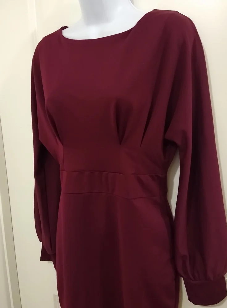 NEW Burgundy Solid Career & Sexy Form Fitting Bodycon Dress Lady's M - Picture 5 of 11